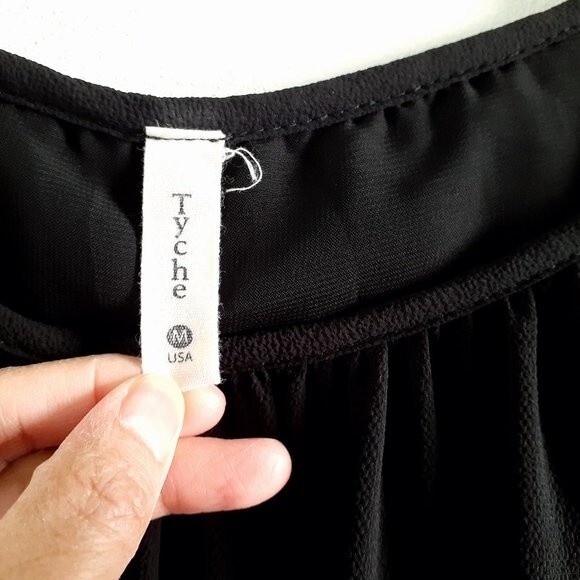 TYCHE Womens Relax Fit Crepe Lined Solid Black Open TieSleeves Shift Mini Dress - Picture 8 of 11